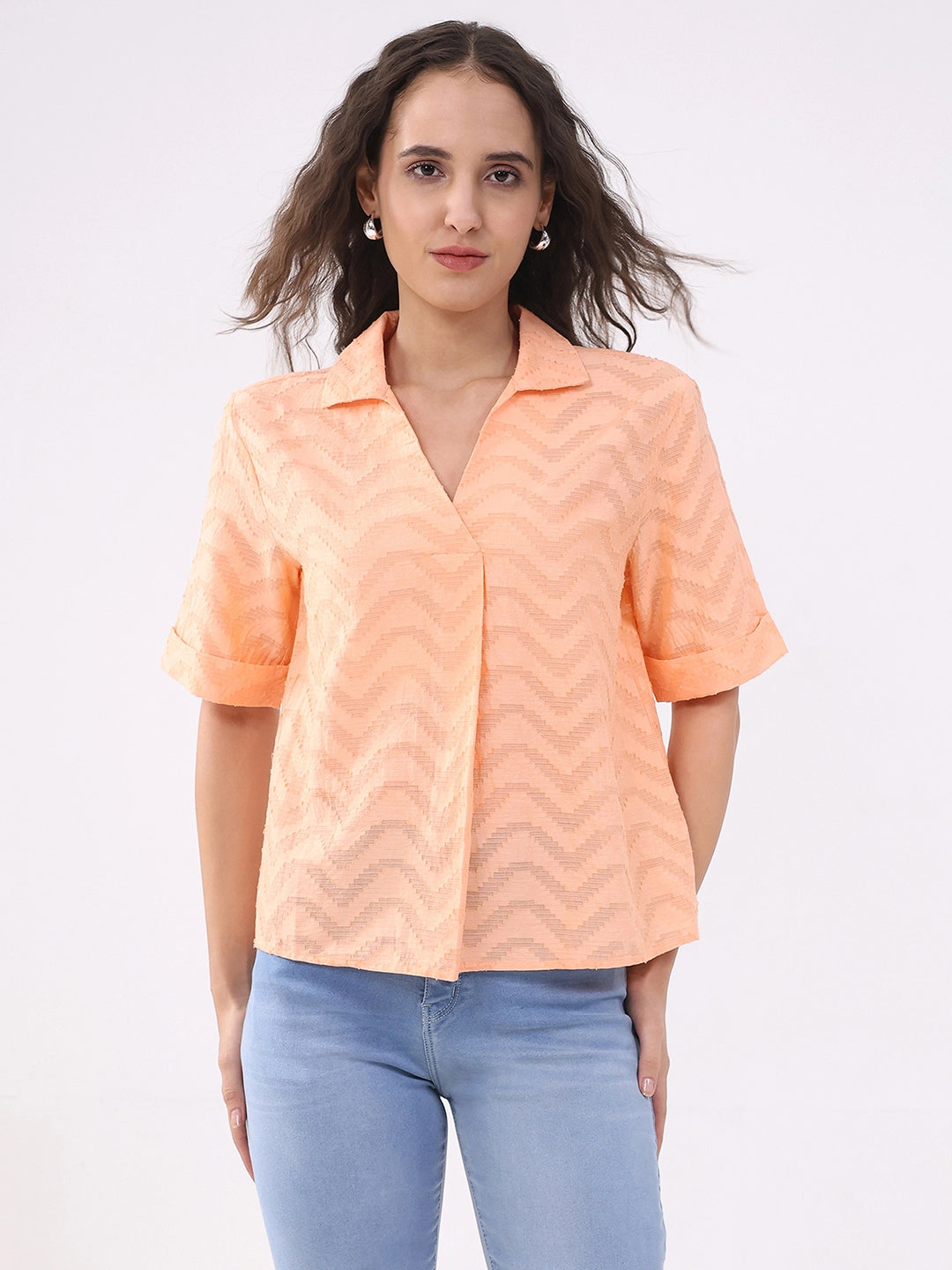 Peach Blouson Dobby Cotton Top - Global Republic