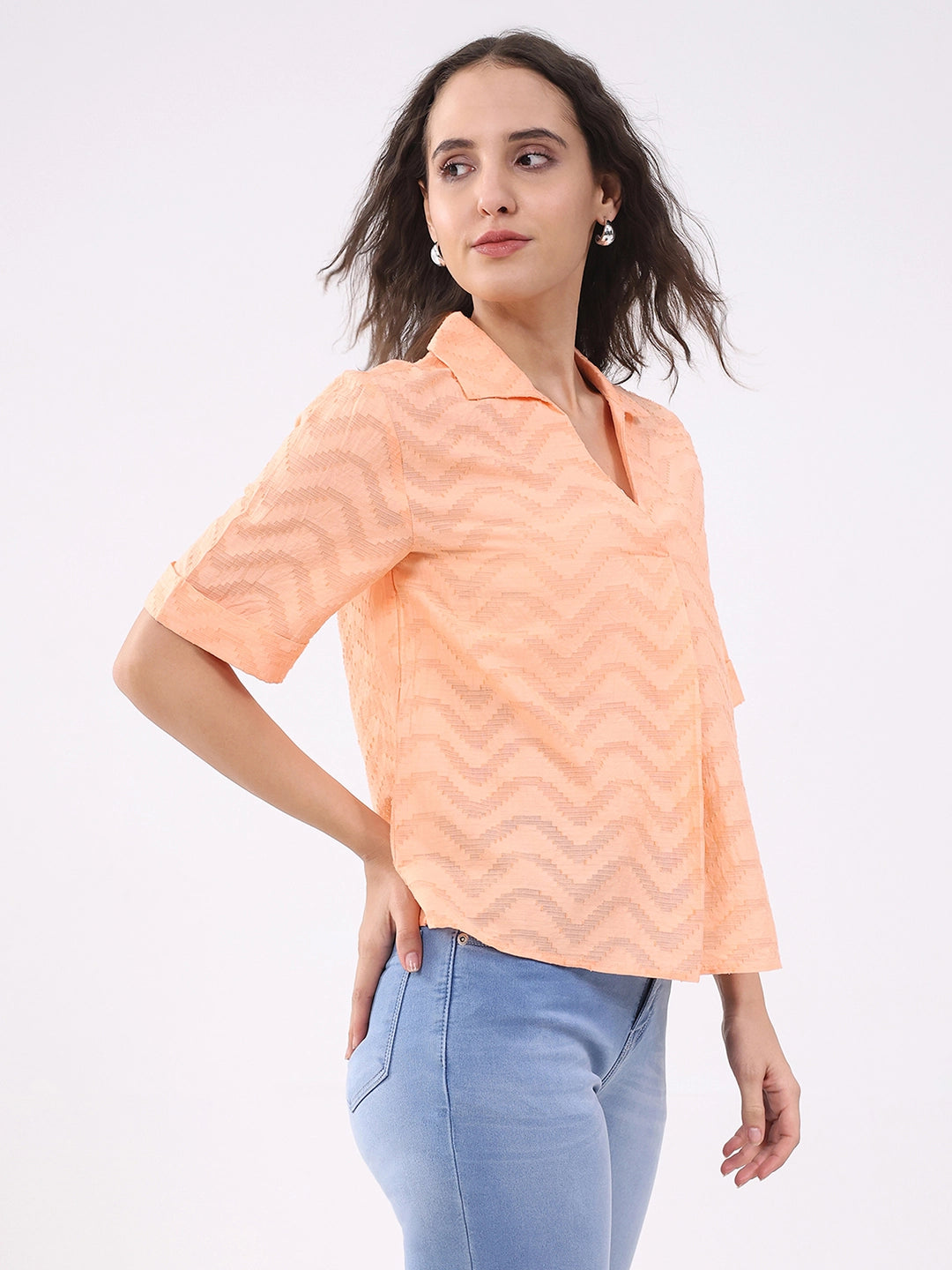 Peach Blouson Dobby Cotton Top - Global Republic