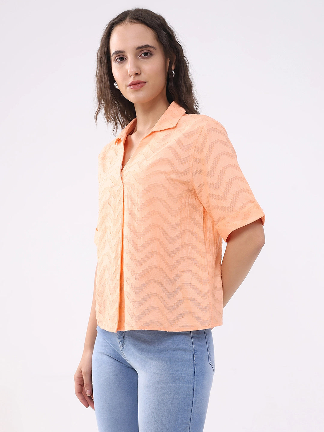 Peach Blouson Dobby Cotton Top - Global Republic
