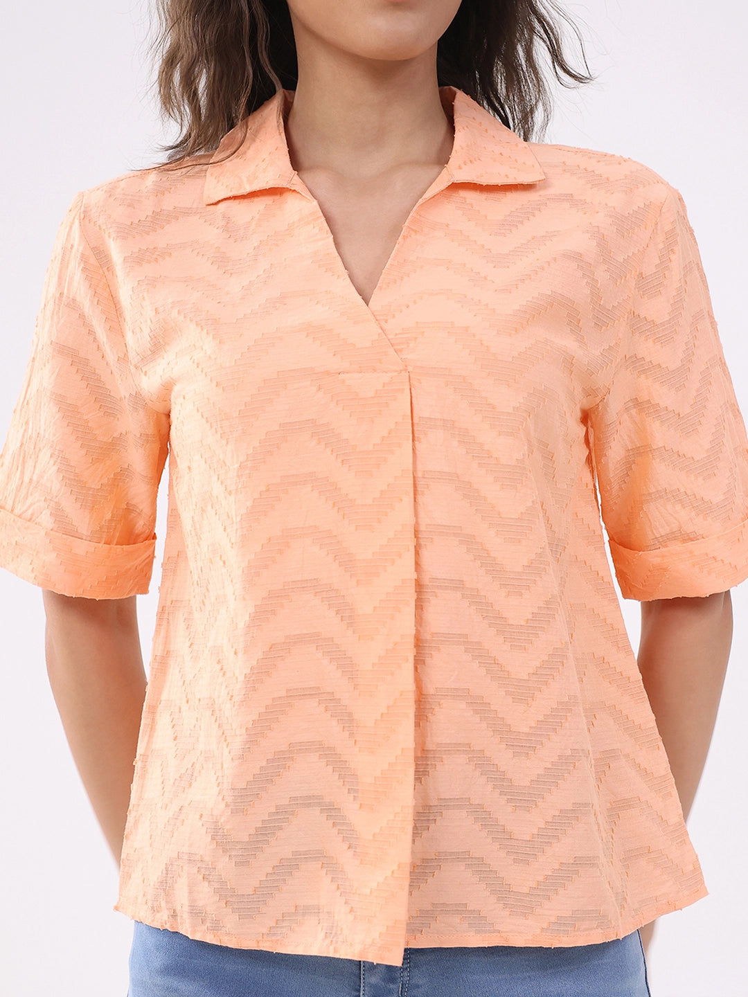 Peach Blouson Dobby Cotton Top - Global Republic