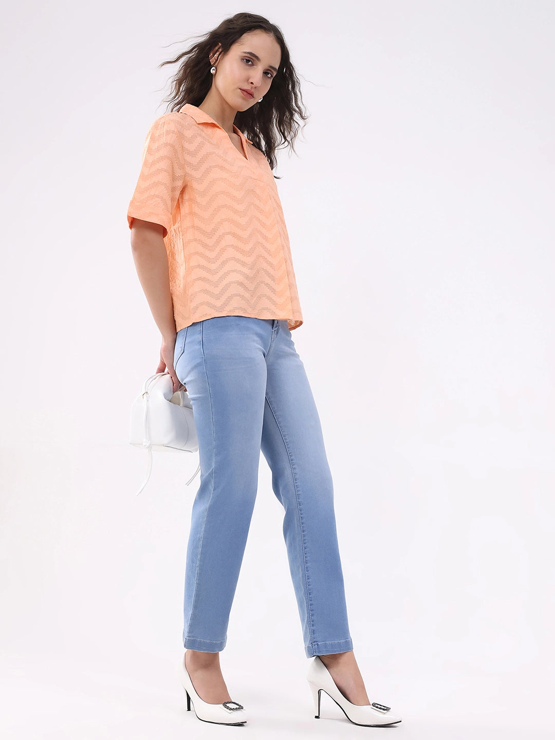 Peach Blouson Dobby Cotton Top - Global Republic