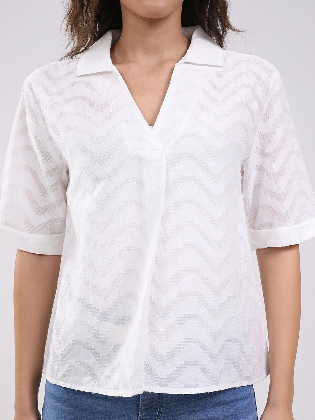 White Blouson Dobby Cotton Top - Global Republic