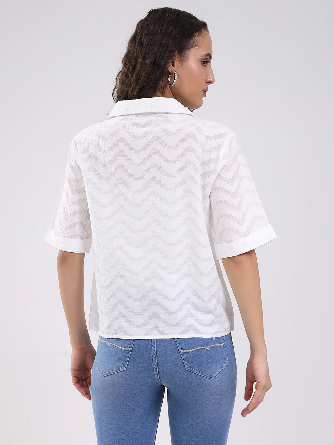 White Blouson Dobby Cotton Top - Global Republic