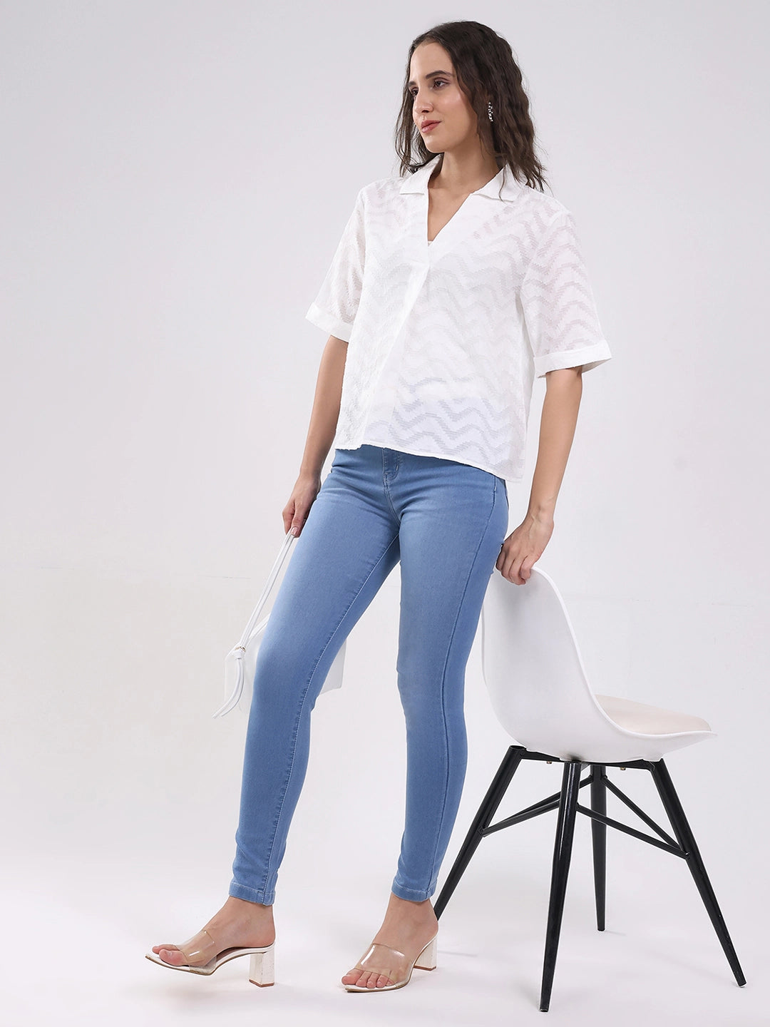 White Blouson Dobby Cotton Top - Global Republic