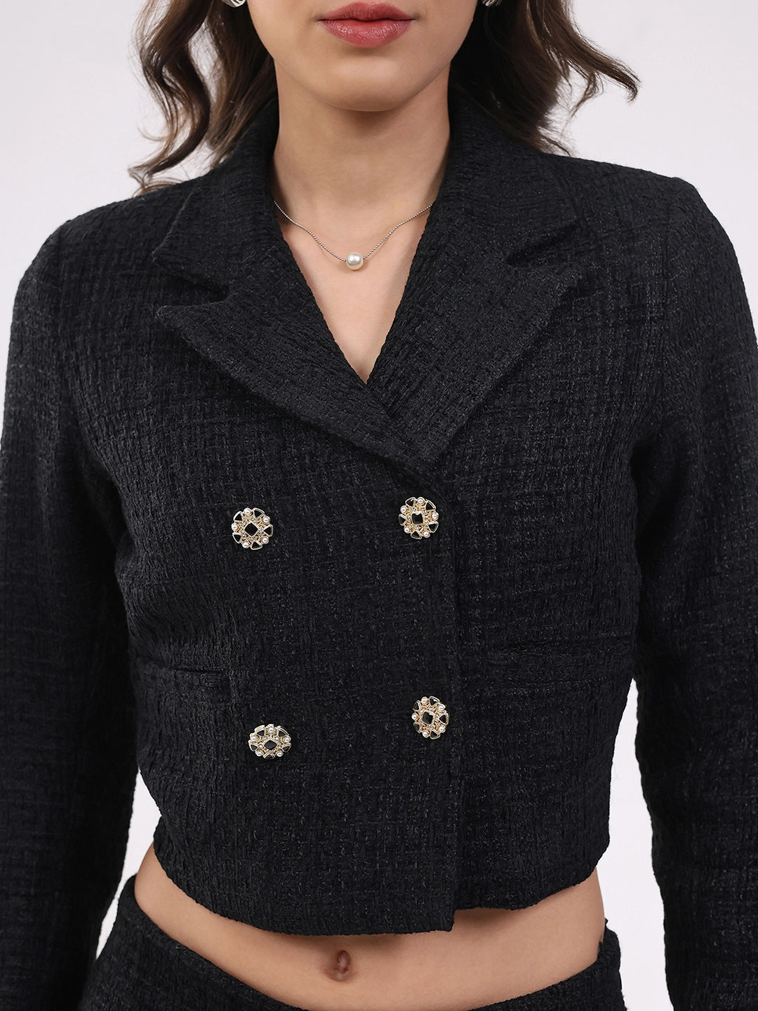 Black Wool Blend Crop Jacket - Global Republic