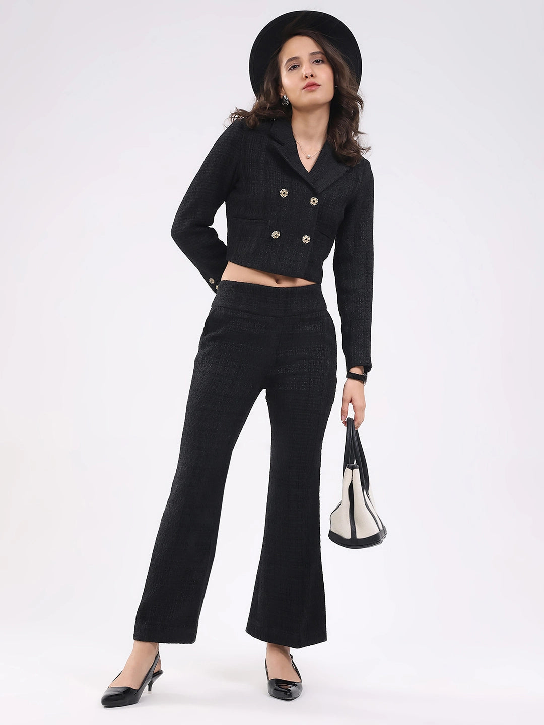 Black Wool Blend Crop Jacket - Global Republic