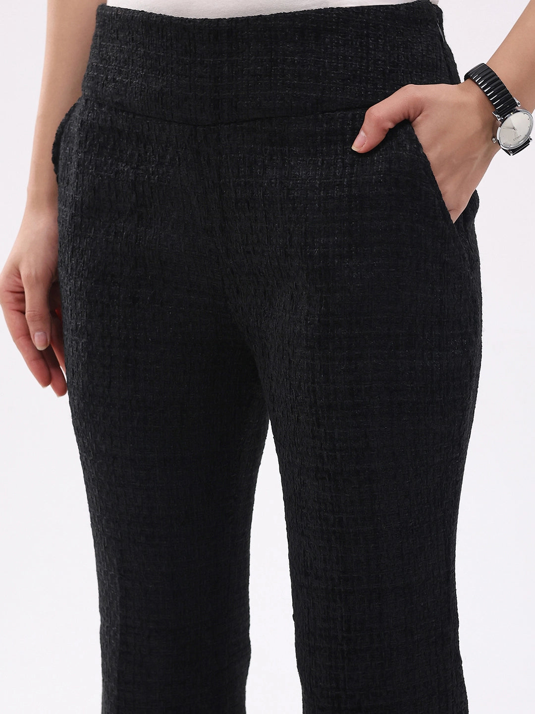 Black Wool Blend Bootcut Trousers - Global Republic