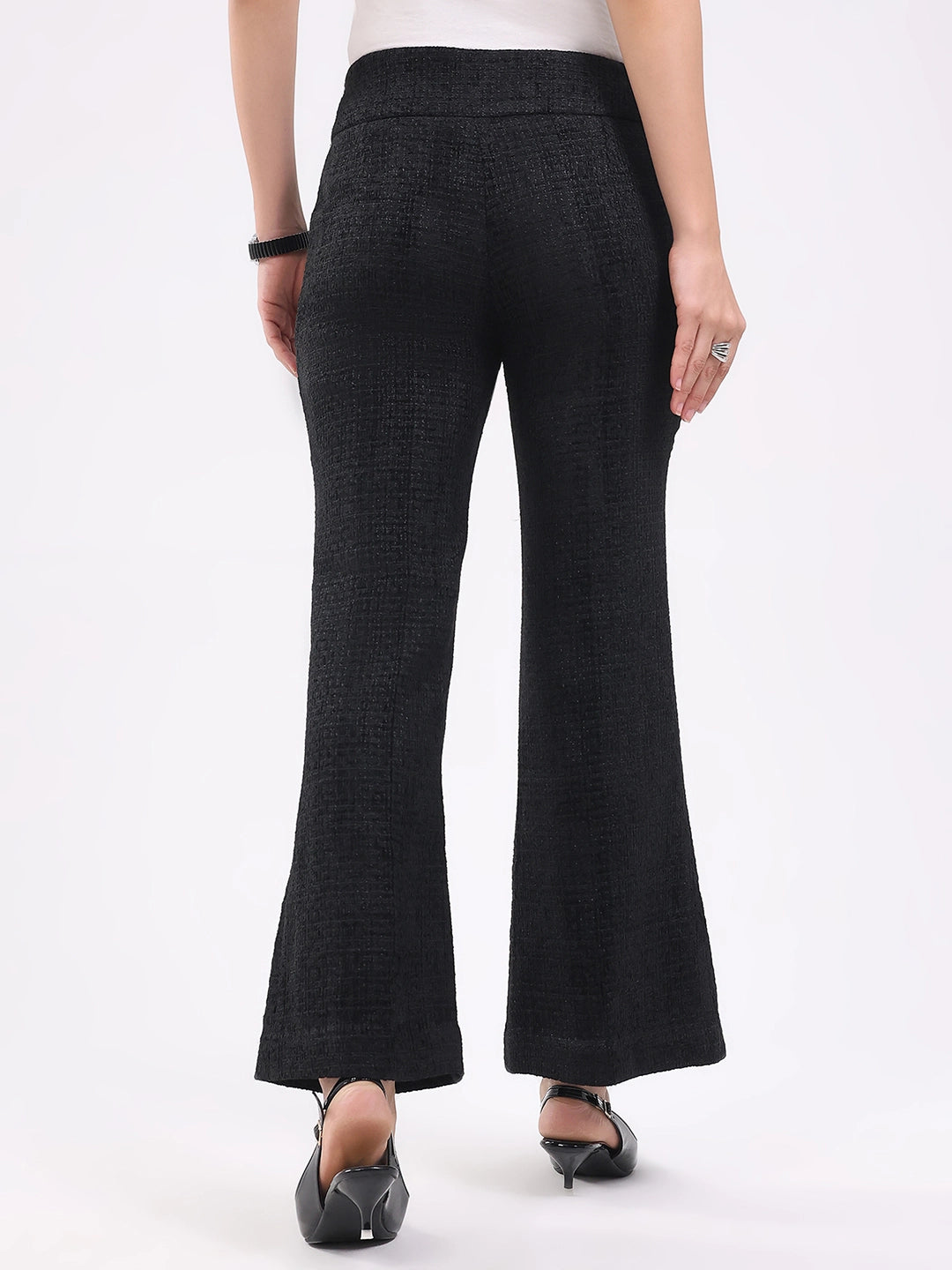 Black Wool Blend Bootcut Trousers - Global Republic