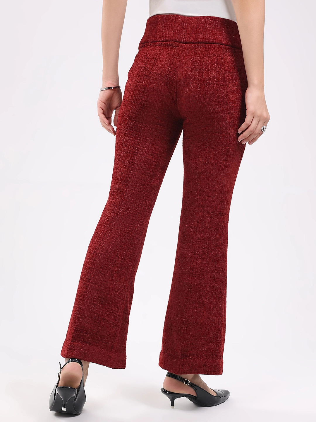 Maroon Wool Blend Bootcut Trousers - Global Republic
