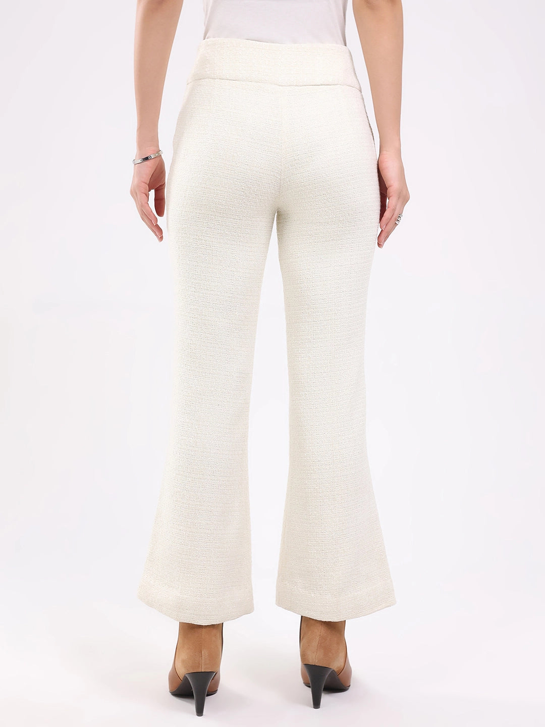 White Wool Blend Bootcut Trousers - Global Republic