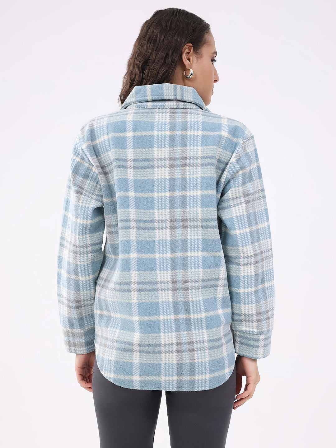 Blue Checked Wool Blend Winter Shacket - Global Republic