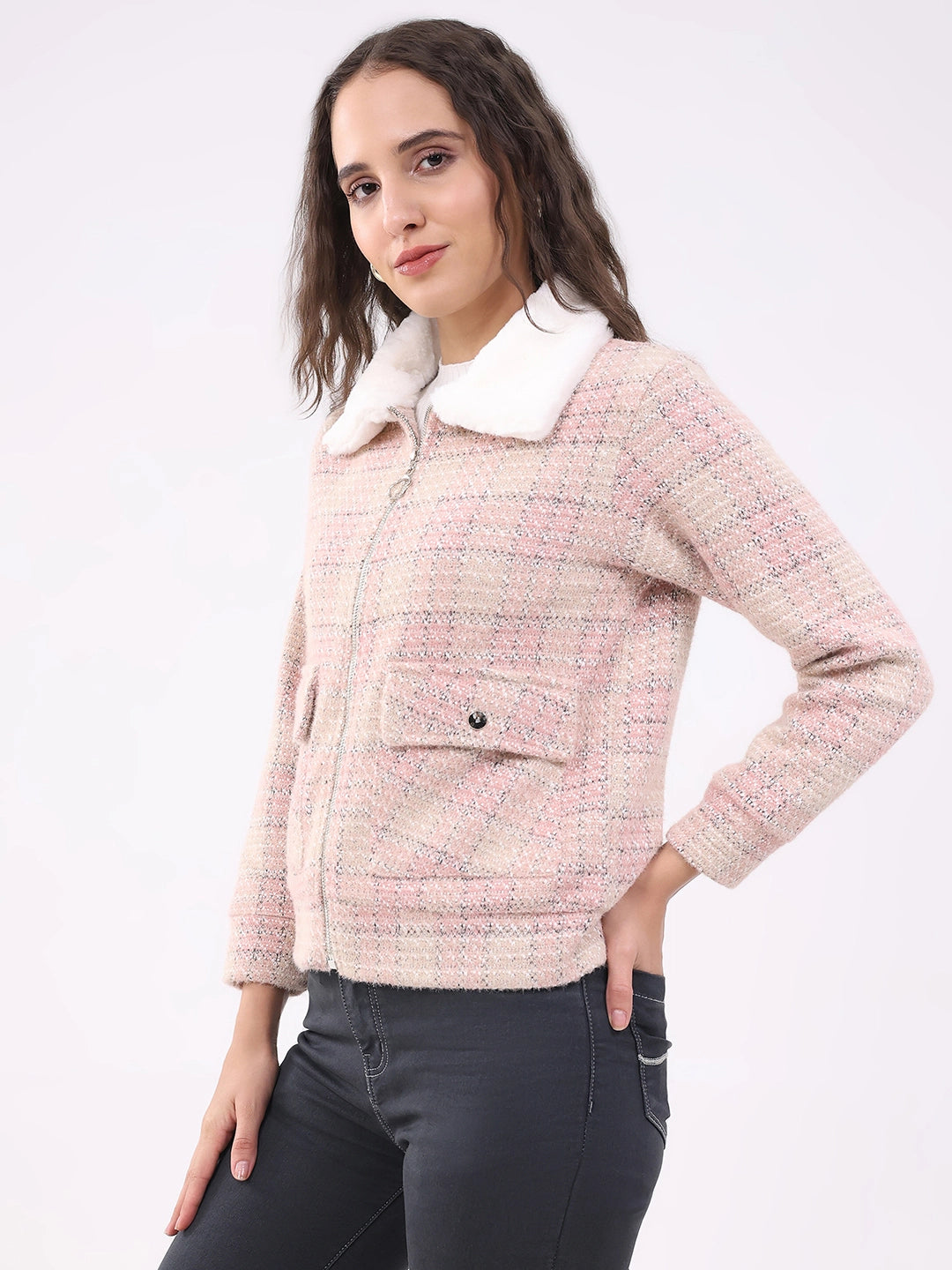Pink Checked Woven Shacket - Global Republic
