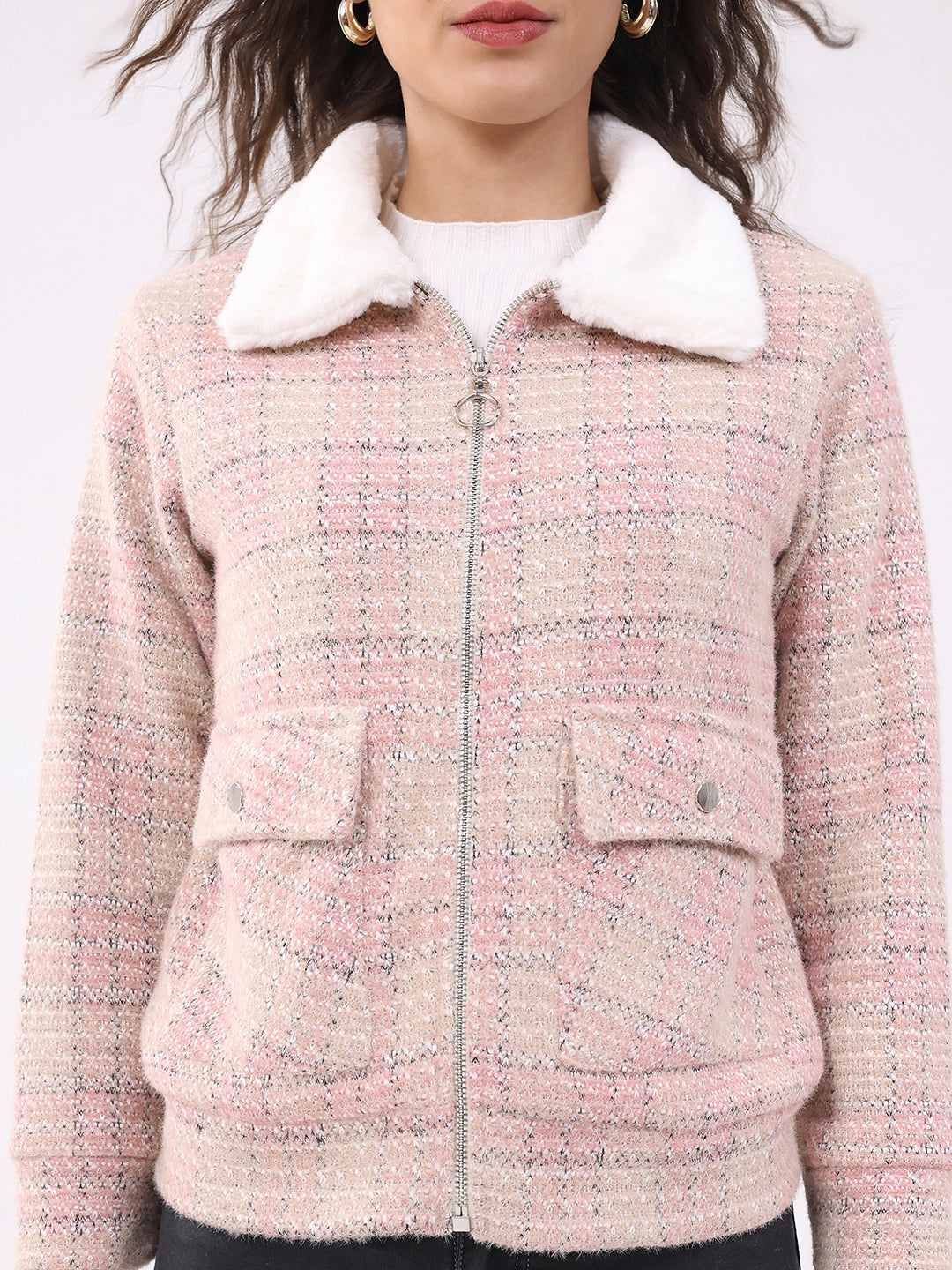 Pink Checked Woven Shacket - Global Republic