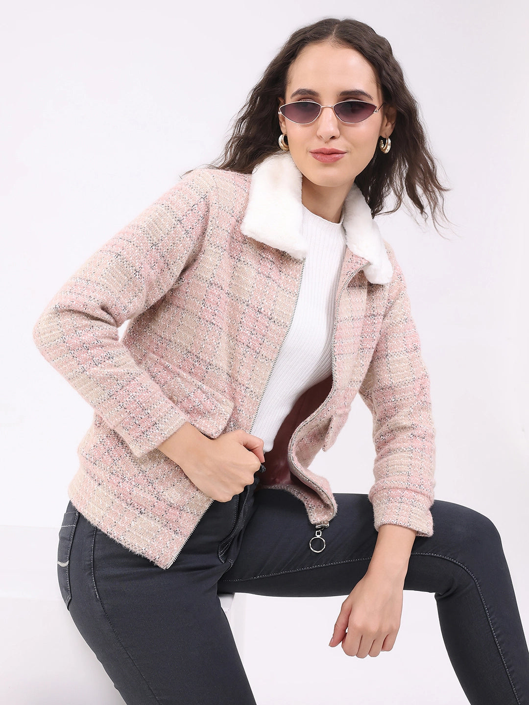 Pink Checked Woven Shacket - Global Republic
