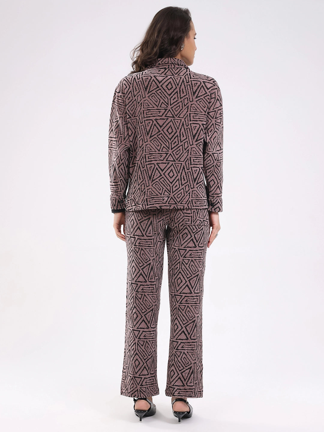 Mauve Wool Blend Winter Co-ord Set - Global Republic