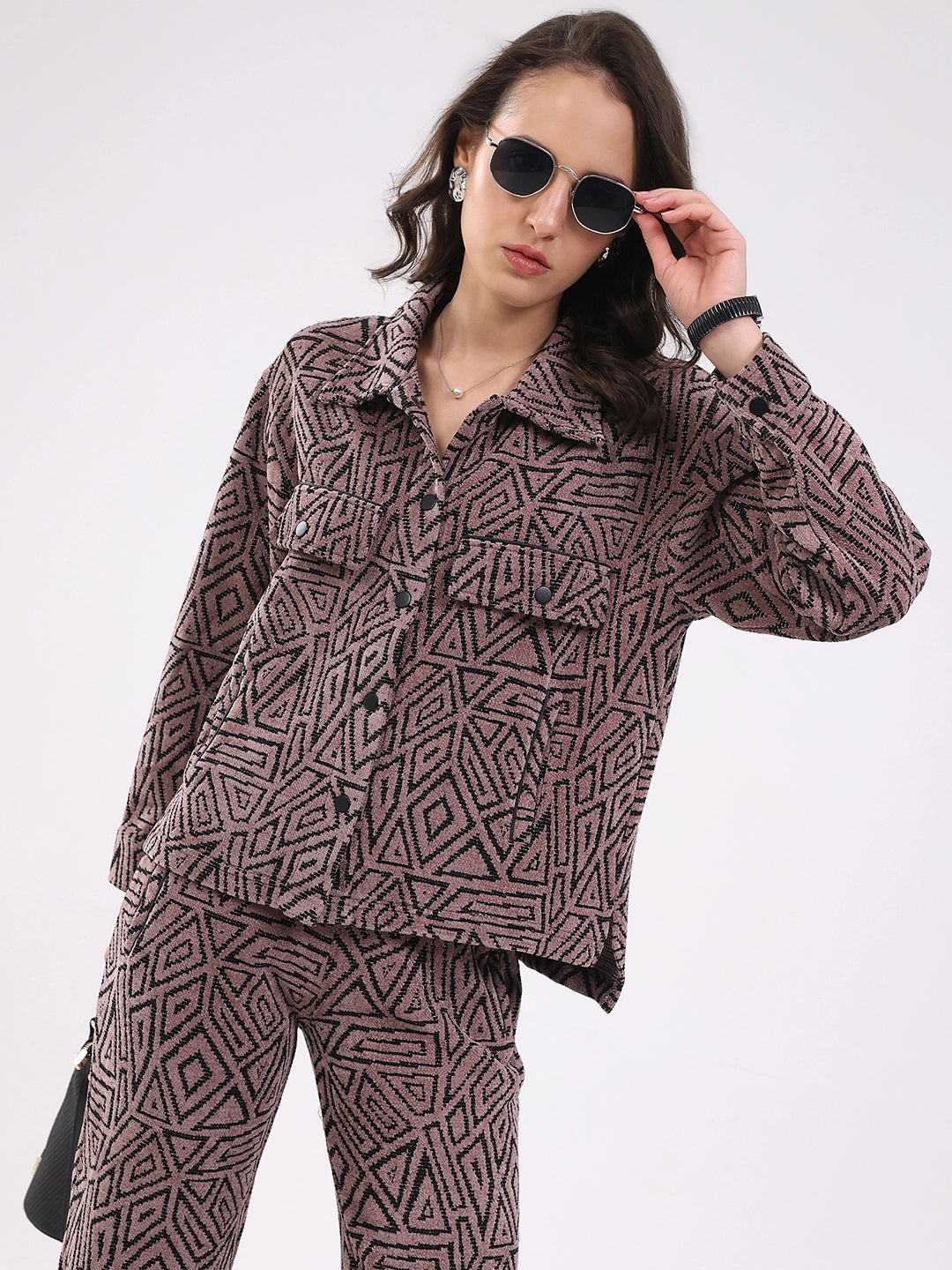 Mauve Wool Blend Winter Co-ord Set - Global Republic