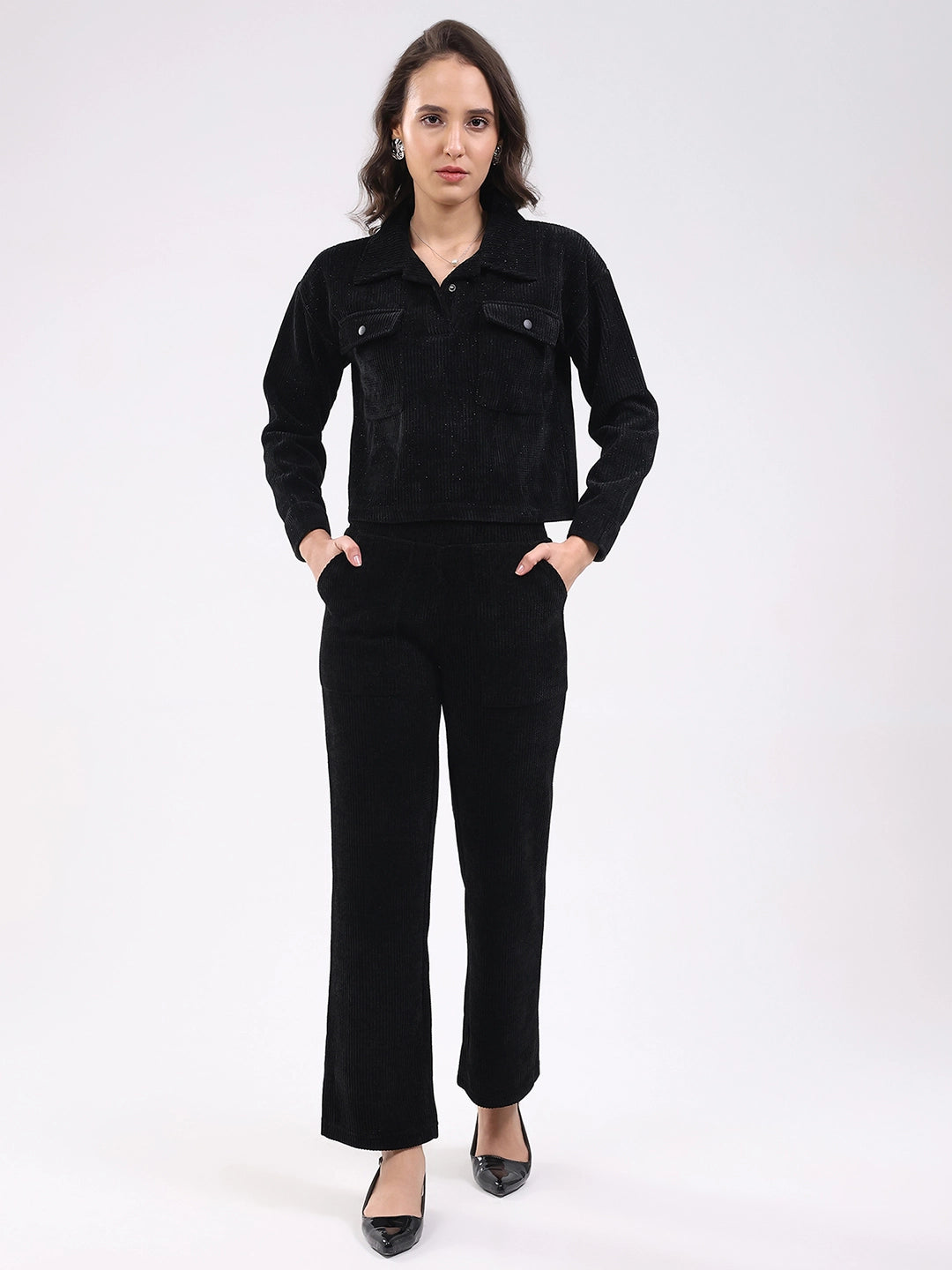 Black Textured Winter Co-ord Set - Global Republic