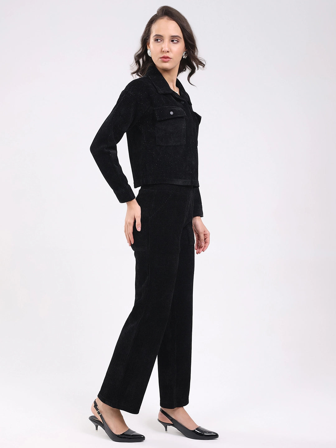 Black Textured Winter Co-ord Set - Global Republic