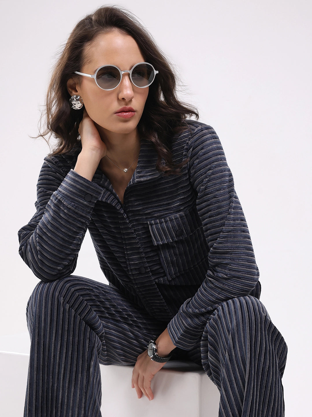 Blue Striped Winter Co-ord Set - Global Republic