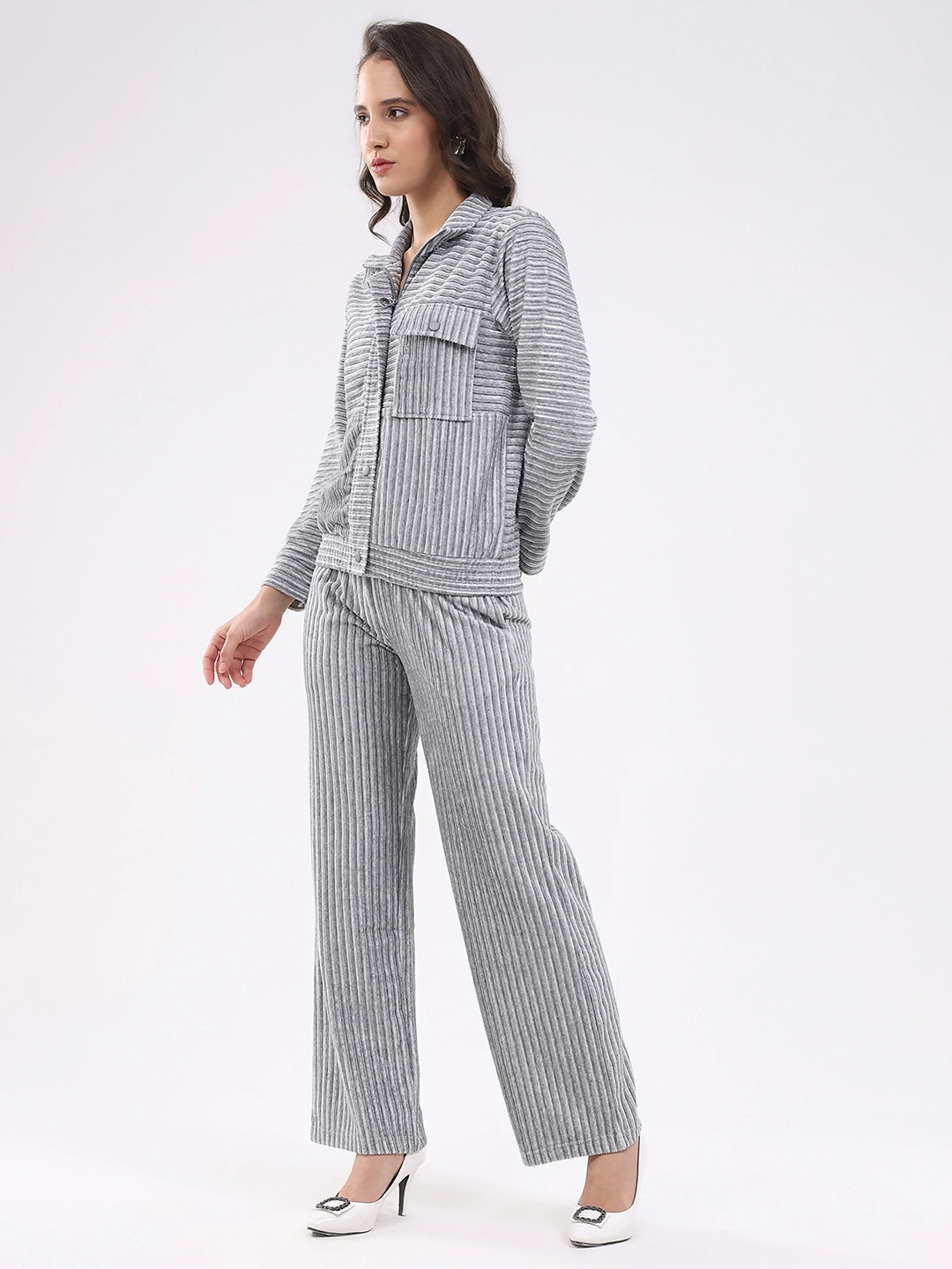 Grey Striped Winter Co-ord Set - Global Republic