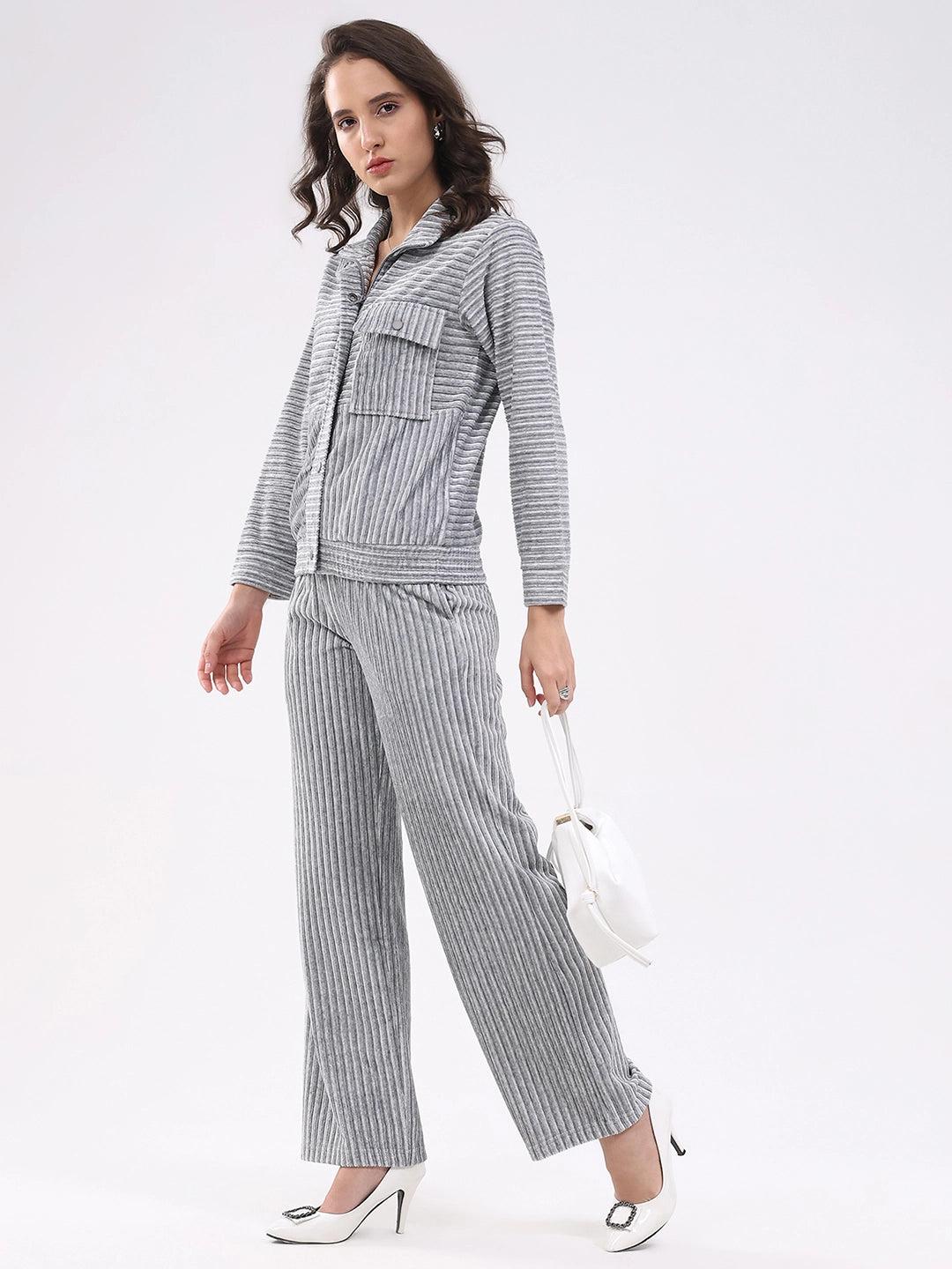 Grey Striped Winter Co-ord Set - Global Republic