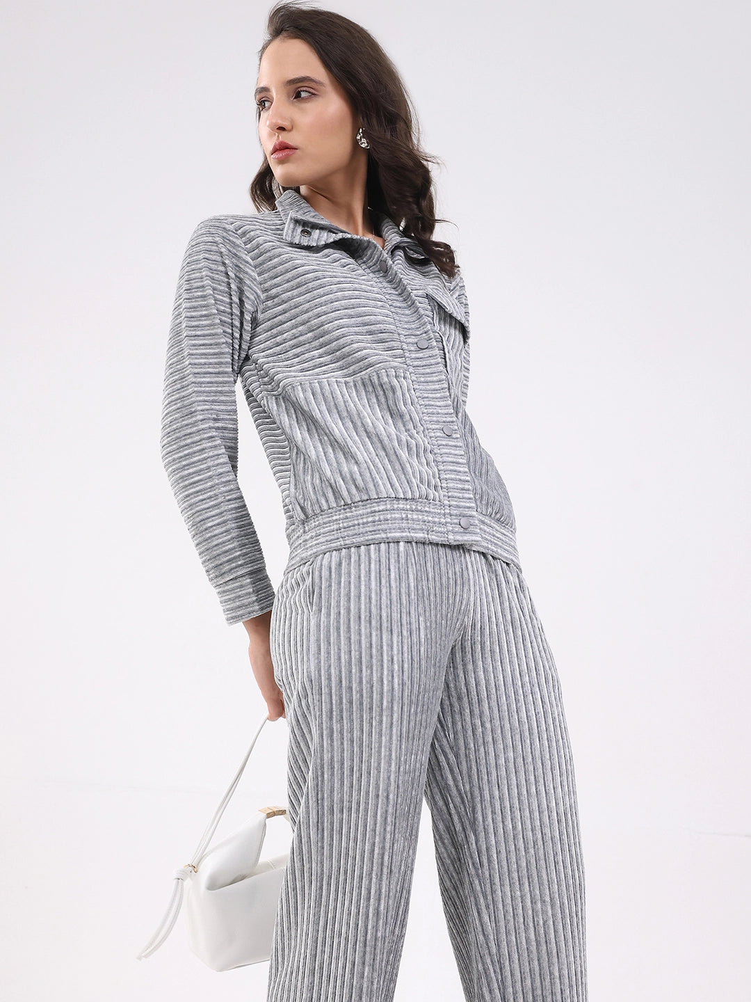 Grey Striped Winter Co-ord Set - Global Republic