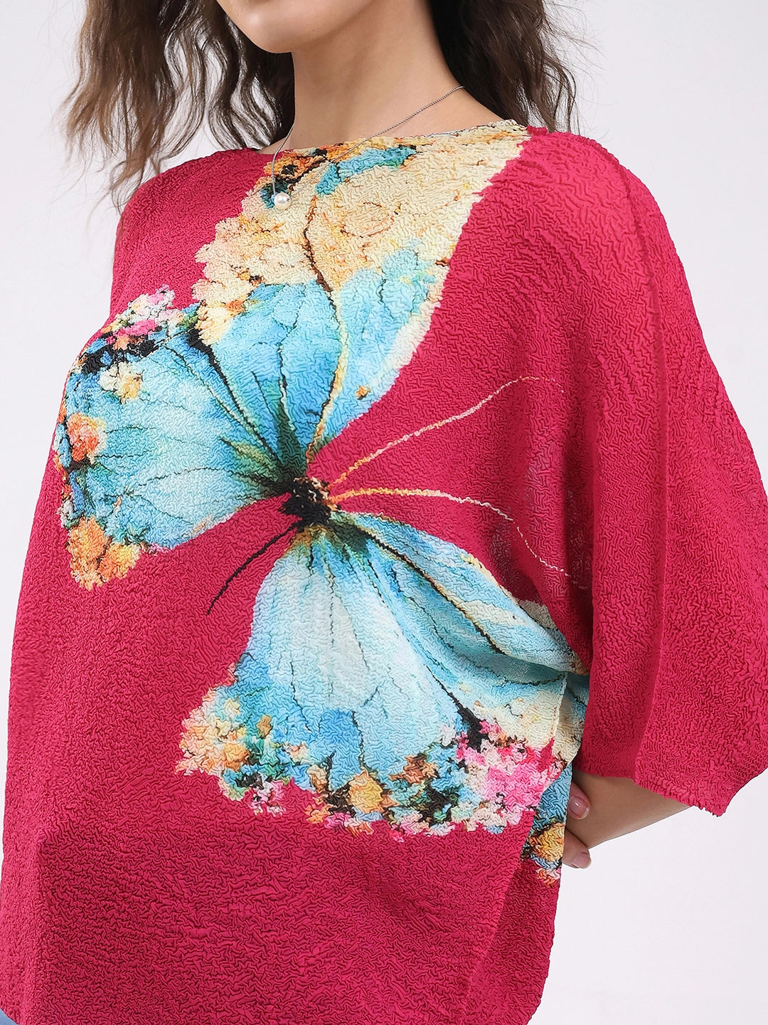 Pink Butterfly Print Stretchable Top - Global Republic