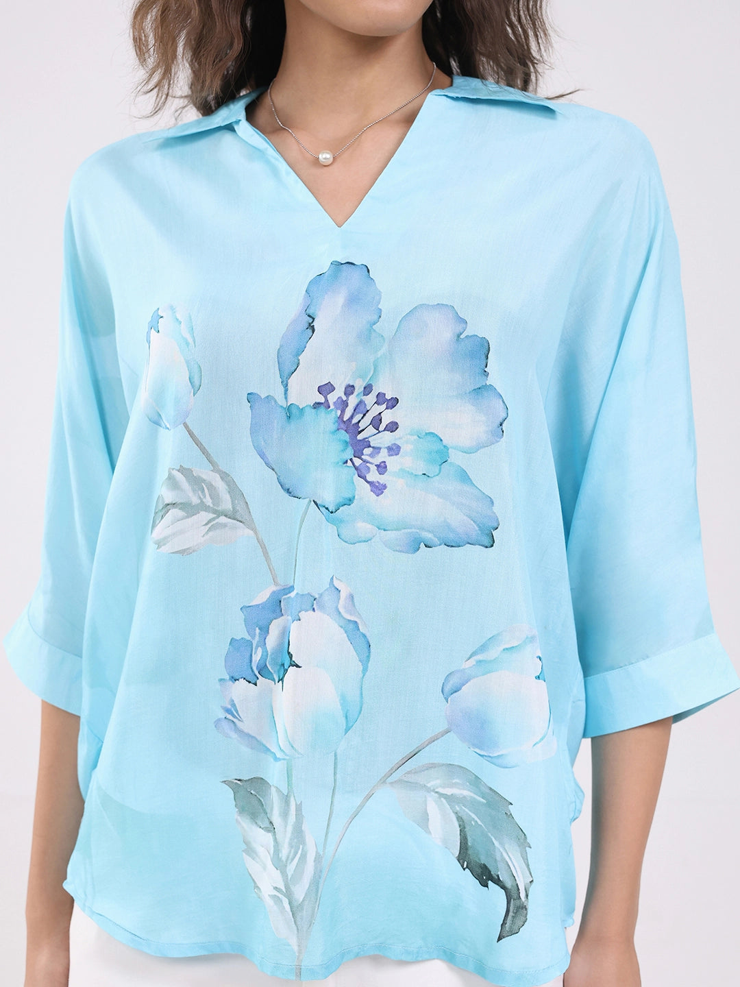 Blue Viscose Floral Loose Top - Global Republic