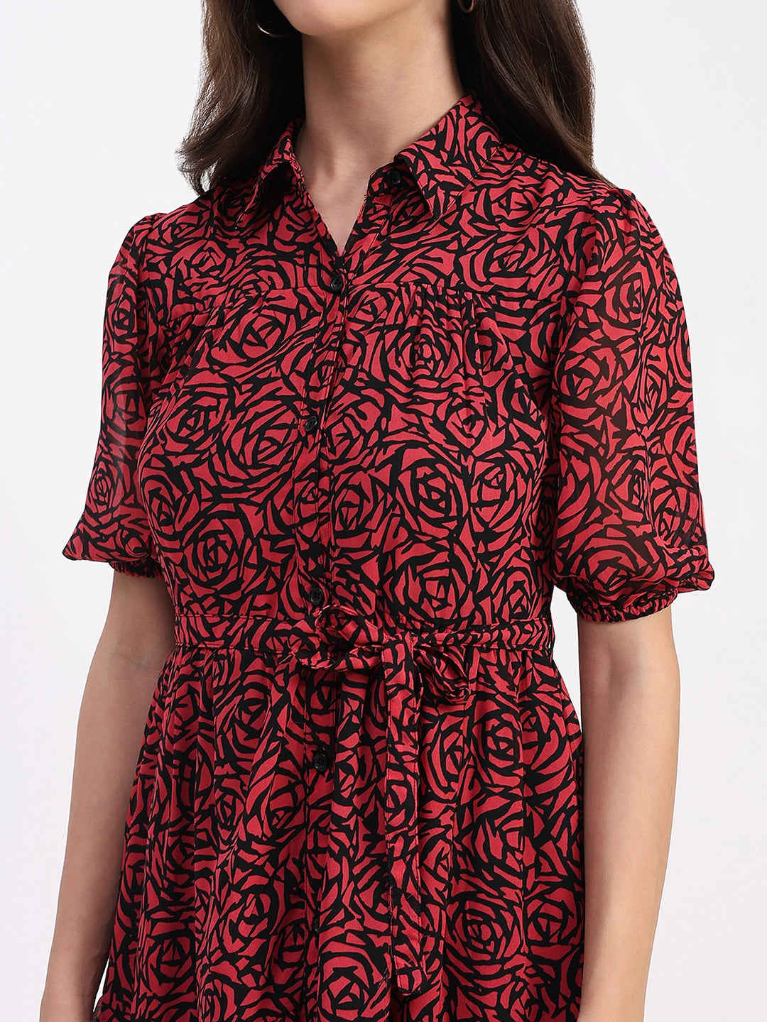 Red & Black Floral Tiered Dress - Global Republic