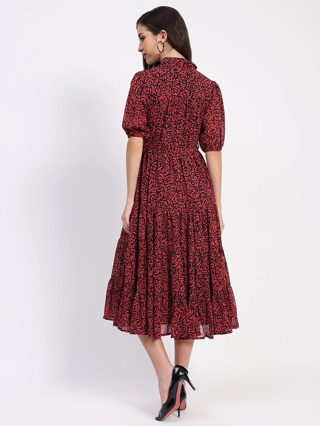 Red & Black Floral Tiered Dress - Global Republic