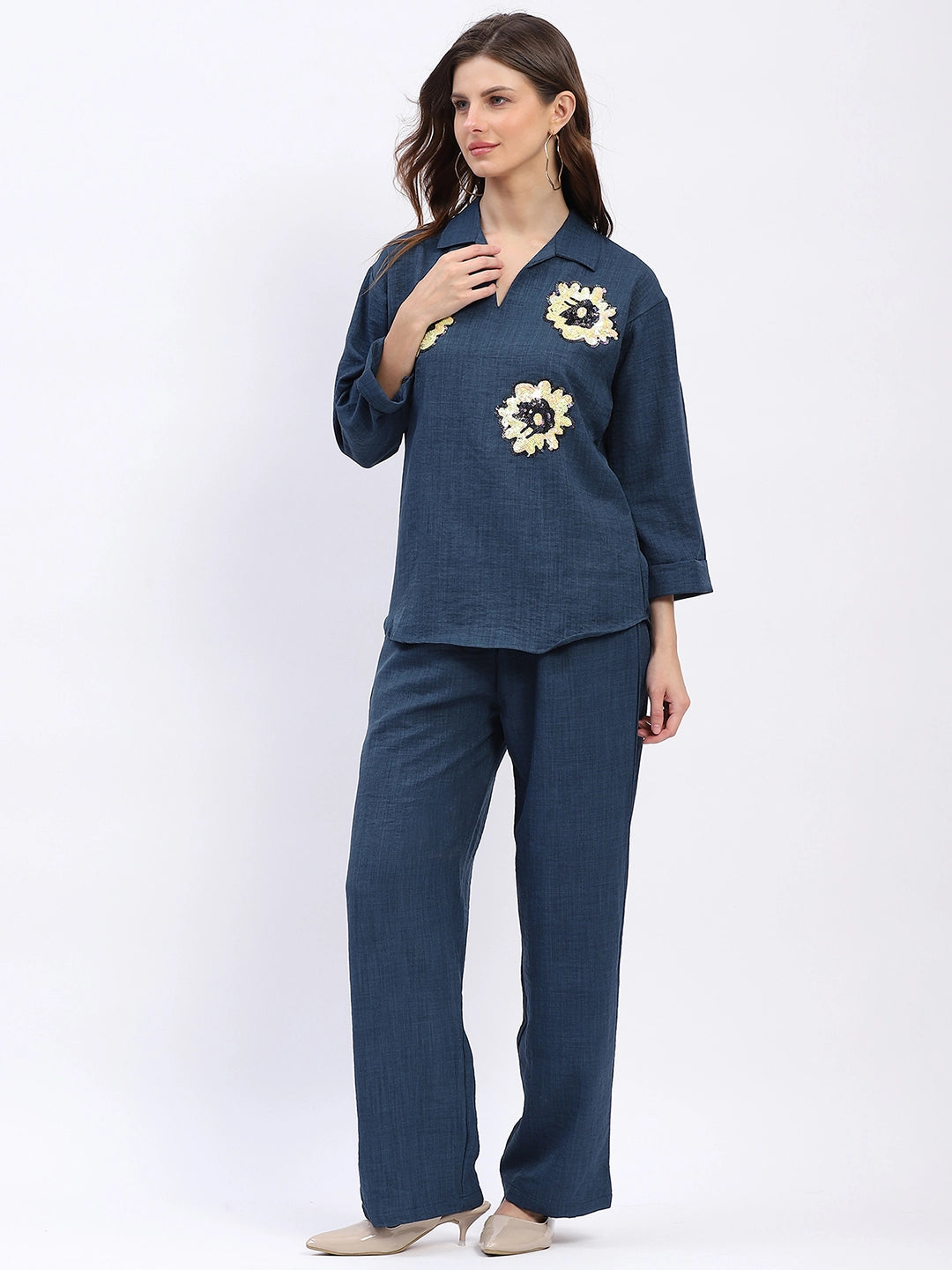 Floral Sequin Relaxed Co-ord Set - Global Republic
