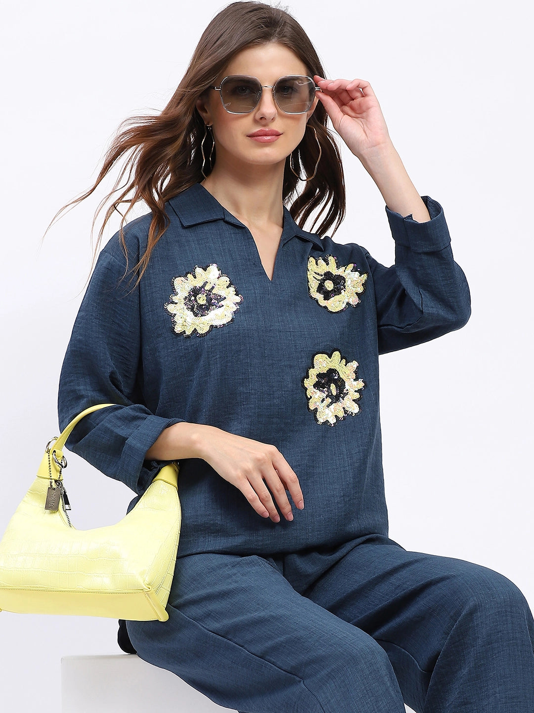 Floral Sequin Relaxed Co-ord Set - Global Republic