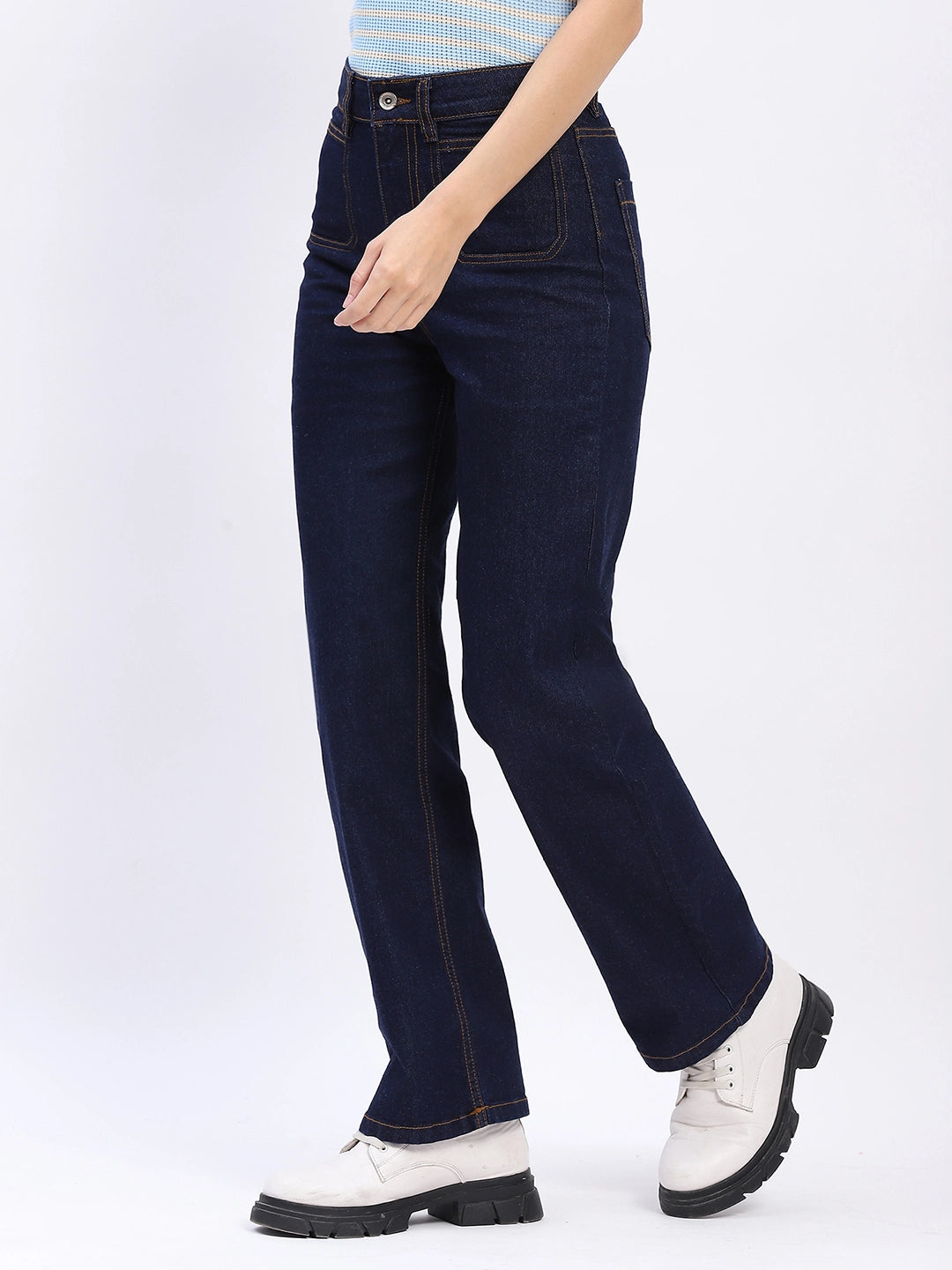 Straight-Fit Patch Pocket Jeans - Global Republic