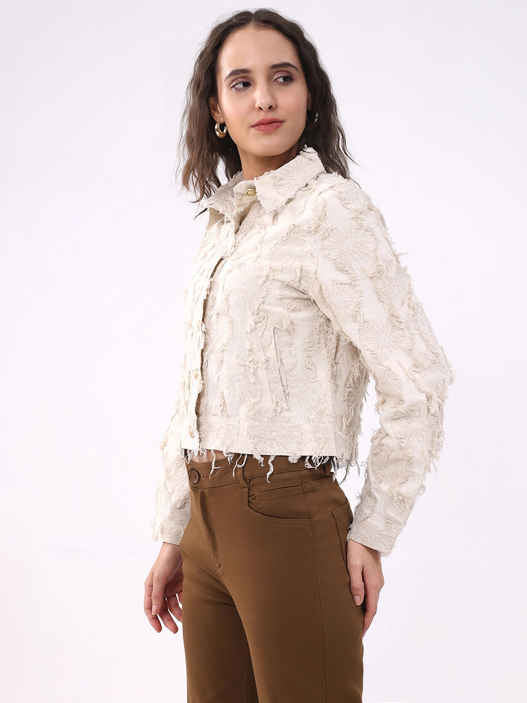 Beige Textured Cotton Shacket - Global Republic