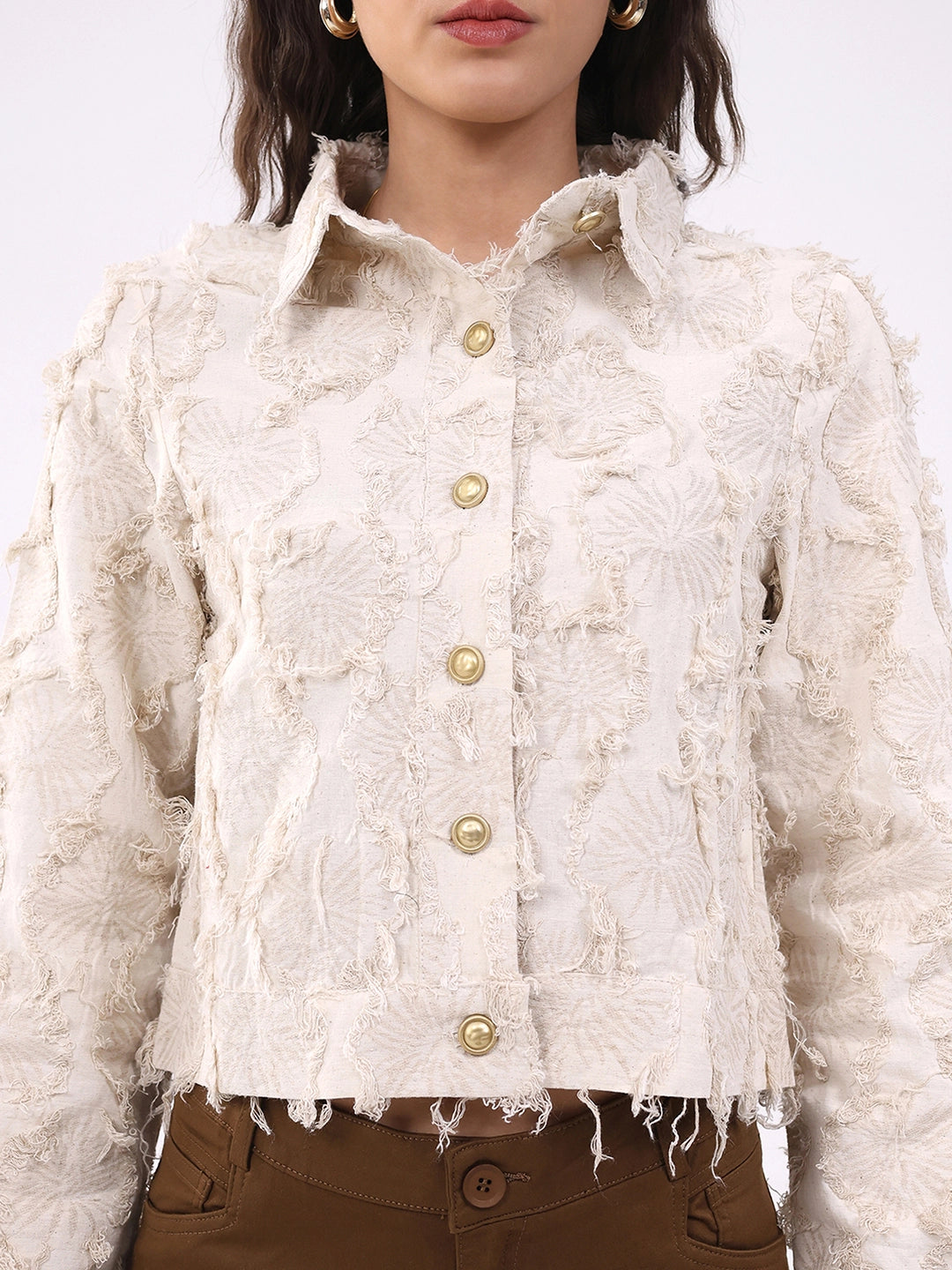 Beige Textured Cotton Shacket - Global Republic