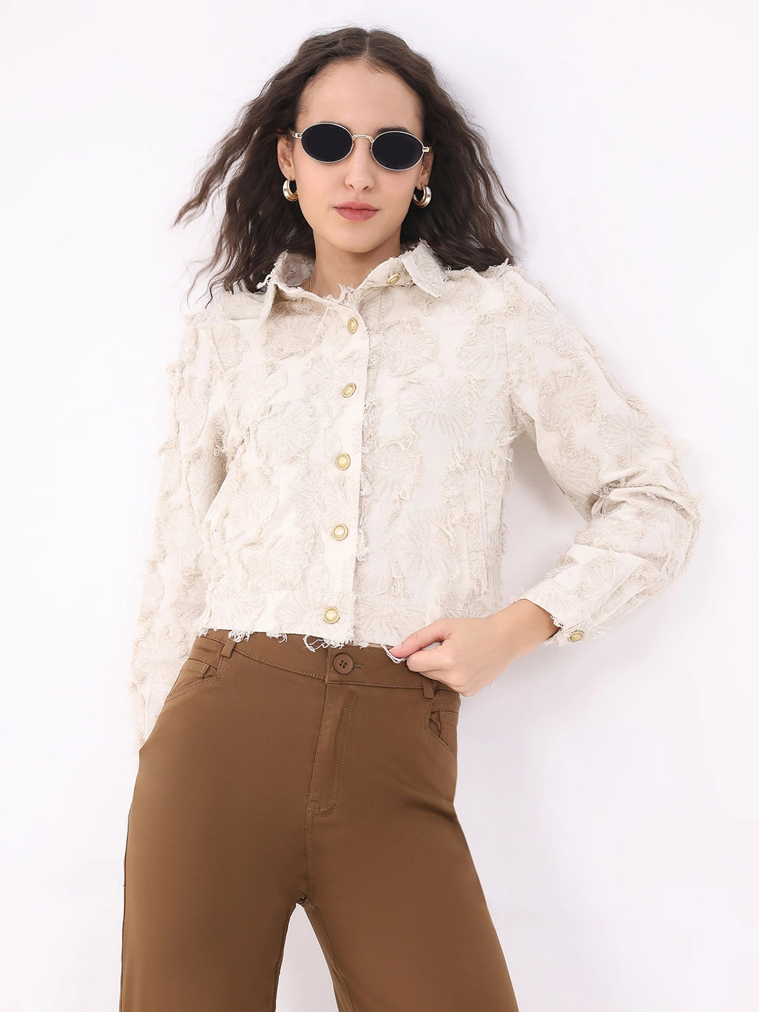 Beige Textured Cotton Shacket - Global Republic