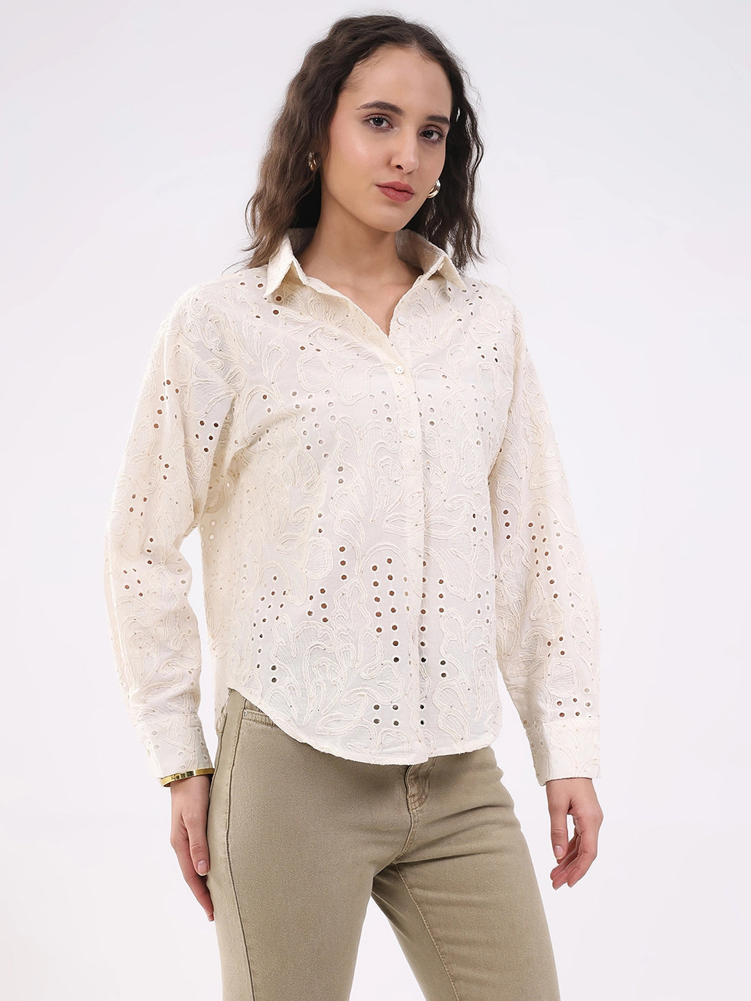 Beige Cotton Schiffili Shirt - Global Republic