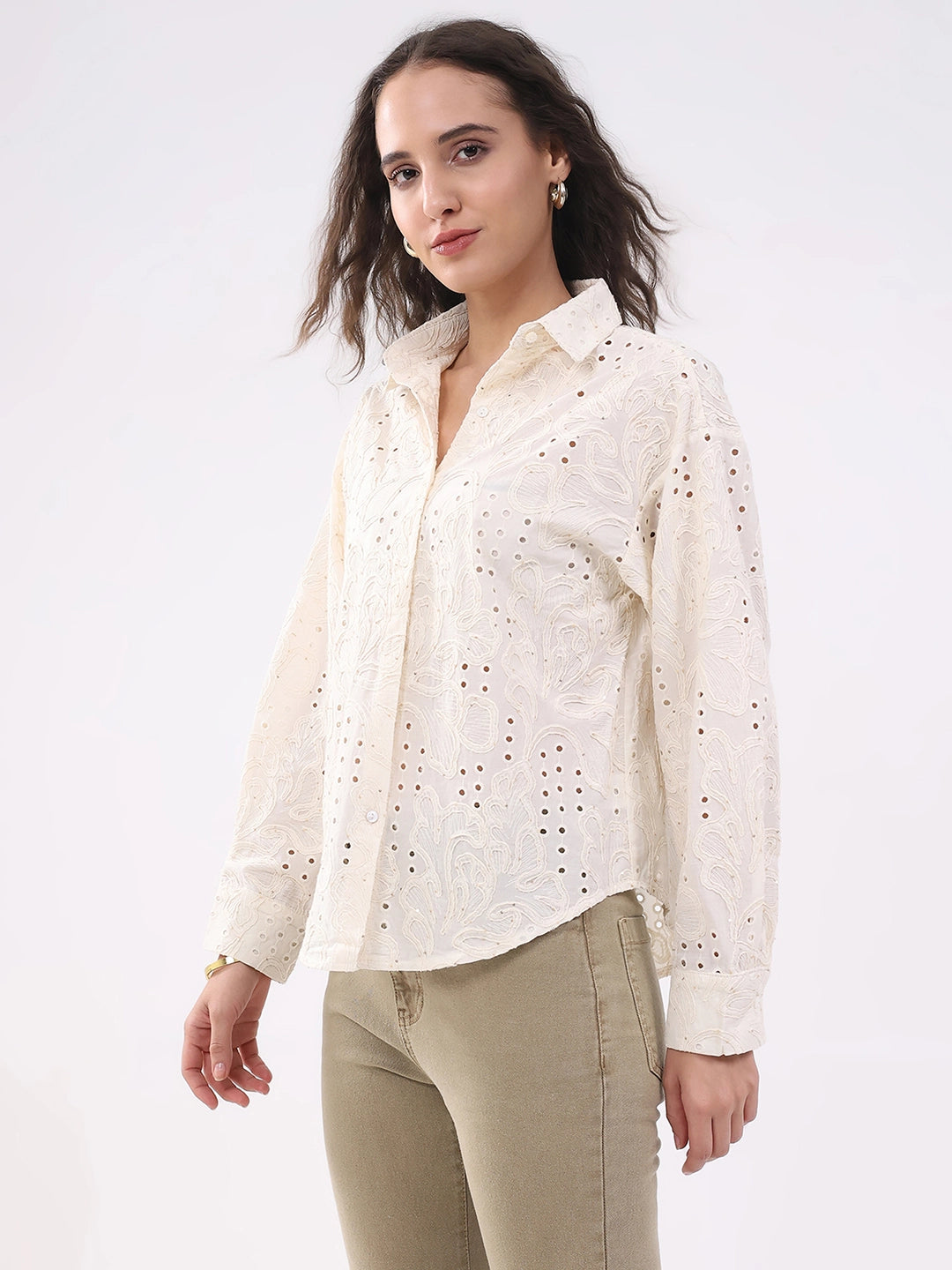 Beige Cotton Schiffili Shirt - Global Republic