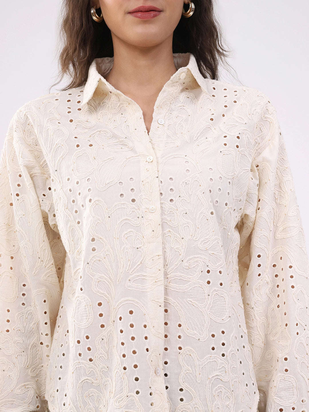 Beige Cotton Schiffili Shirt - Global Republic