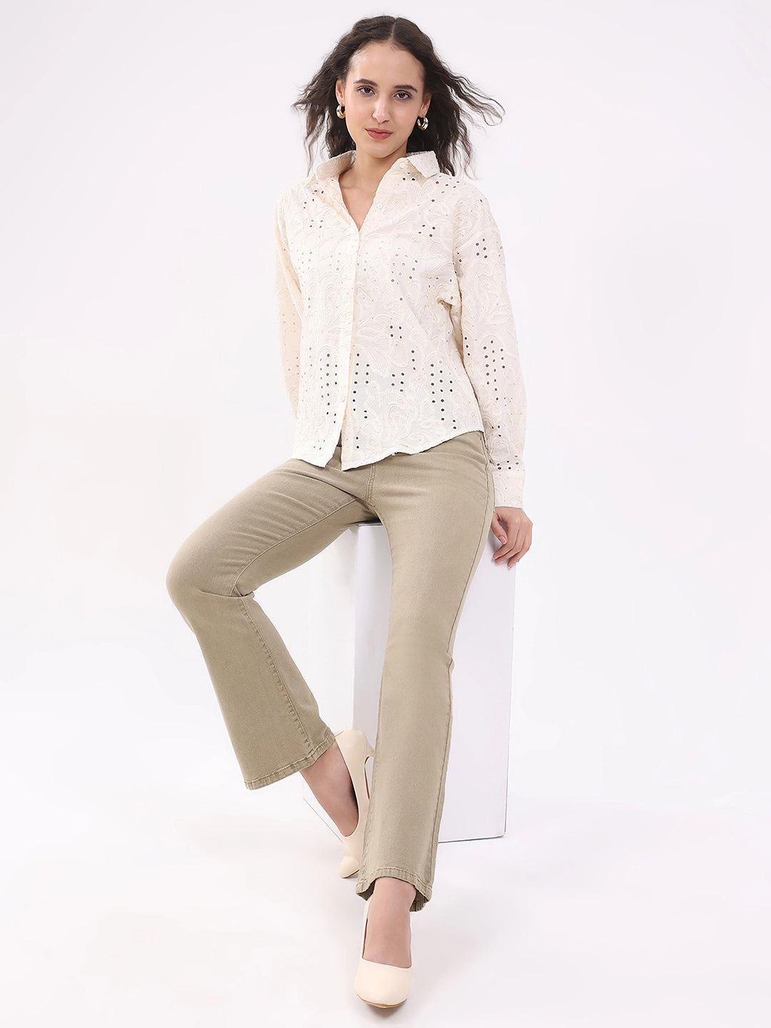 Beige Cotton Schiffili Shirt - Global Republic