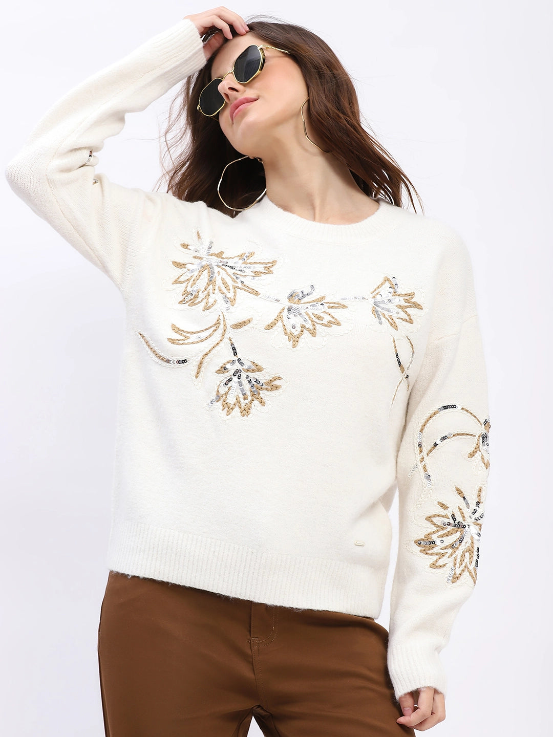 Floral Sequin Embroidered Pullover - Global Republic
