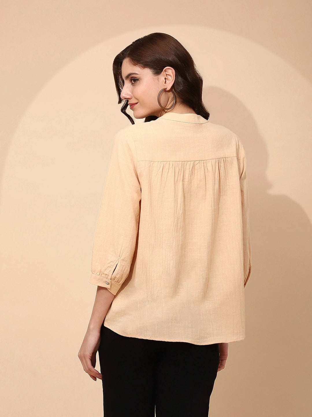 Cotton Regular Fit Beige Top - Global Republic