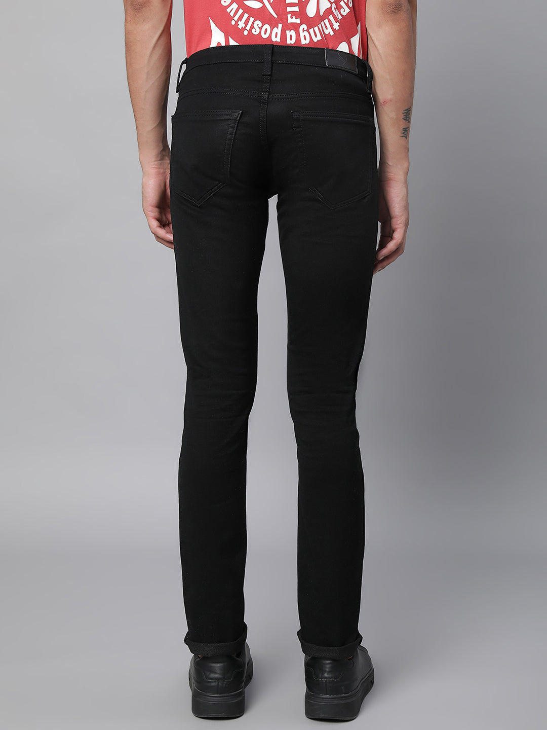 Black Cotton Blend Solid Jeans - Global Republic
