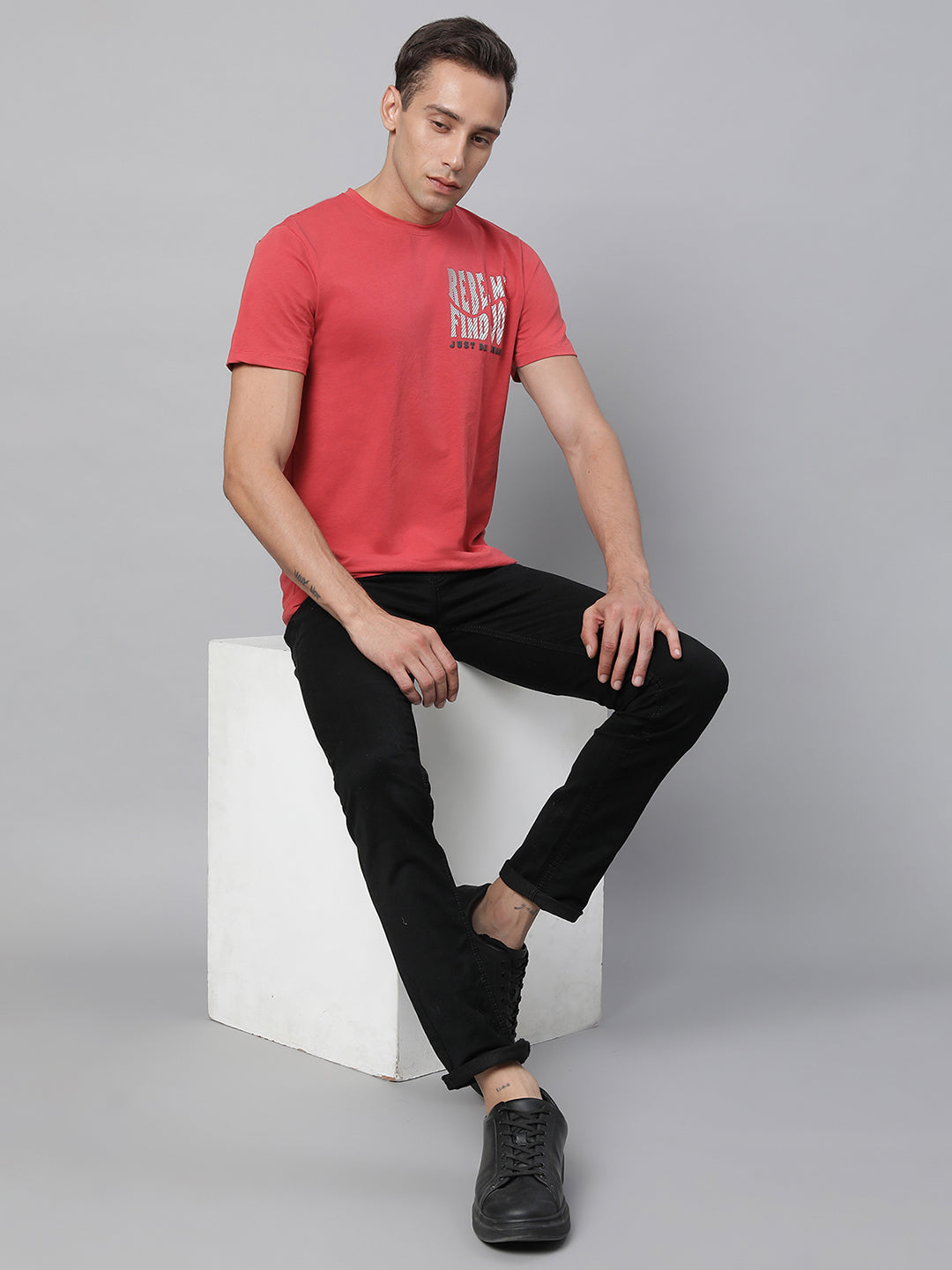 Black Cotton Blend Solid Jeans - Global Republic