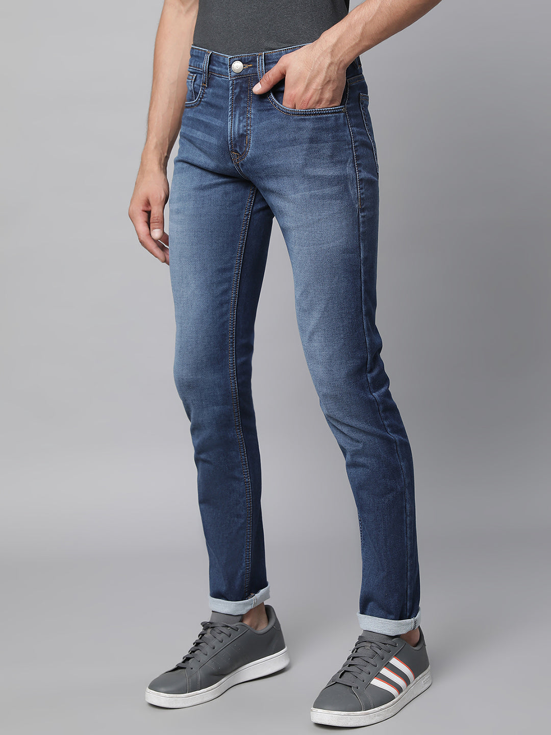 Mens Blue Denim Solid Jeans