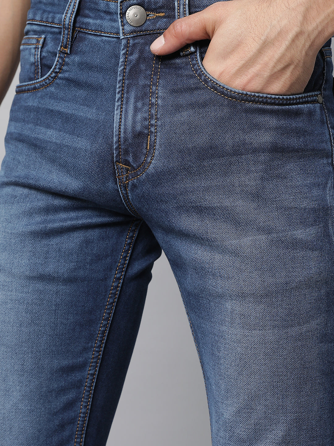 Mens Blue Denim Solid Jeans