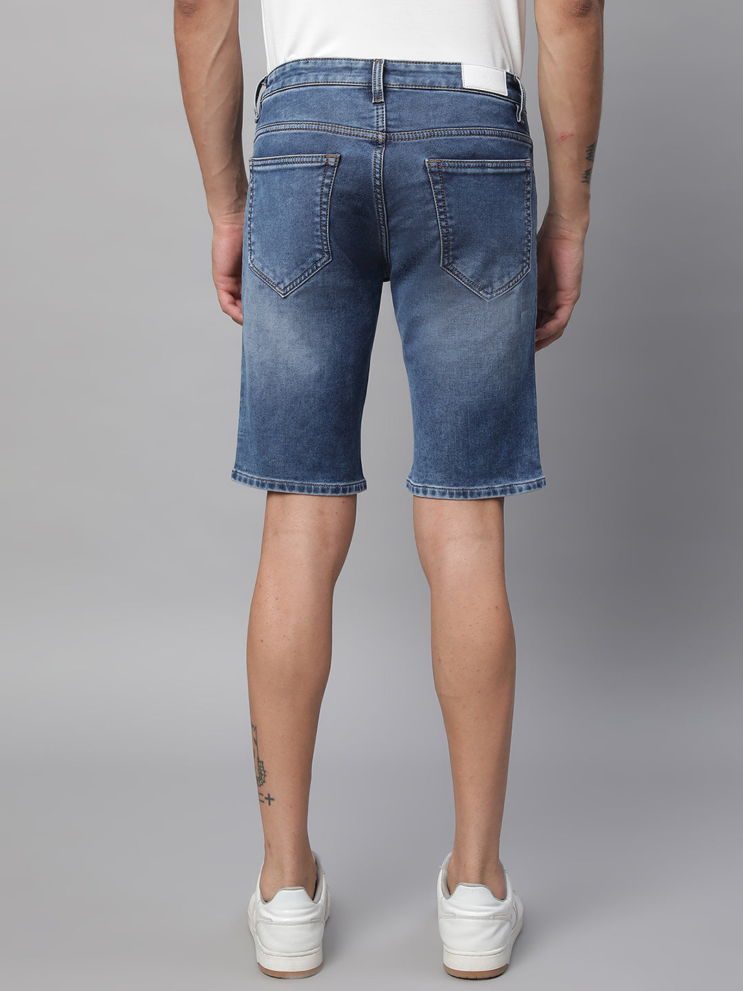 Mens Blue Solid Mid Rise Regular Fit Short - Global Republic