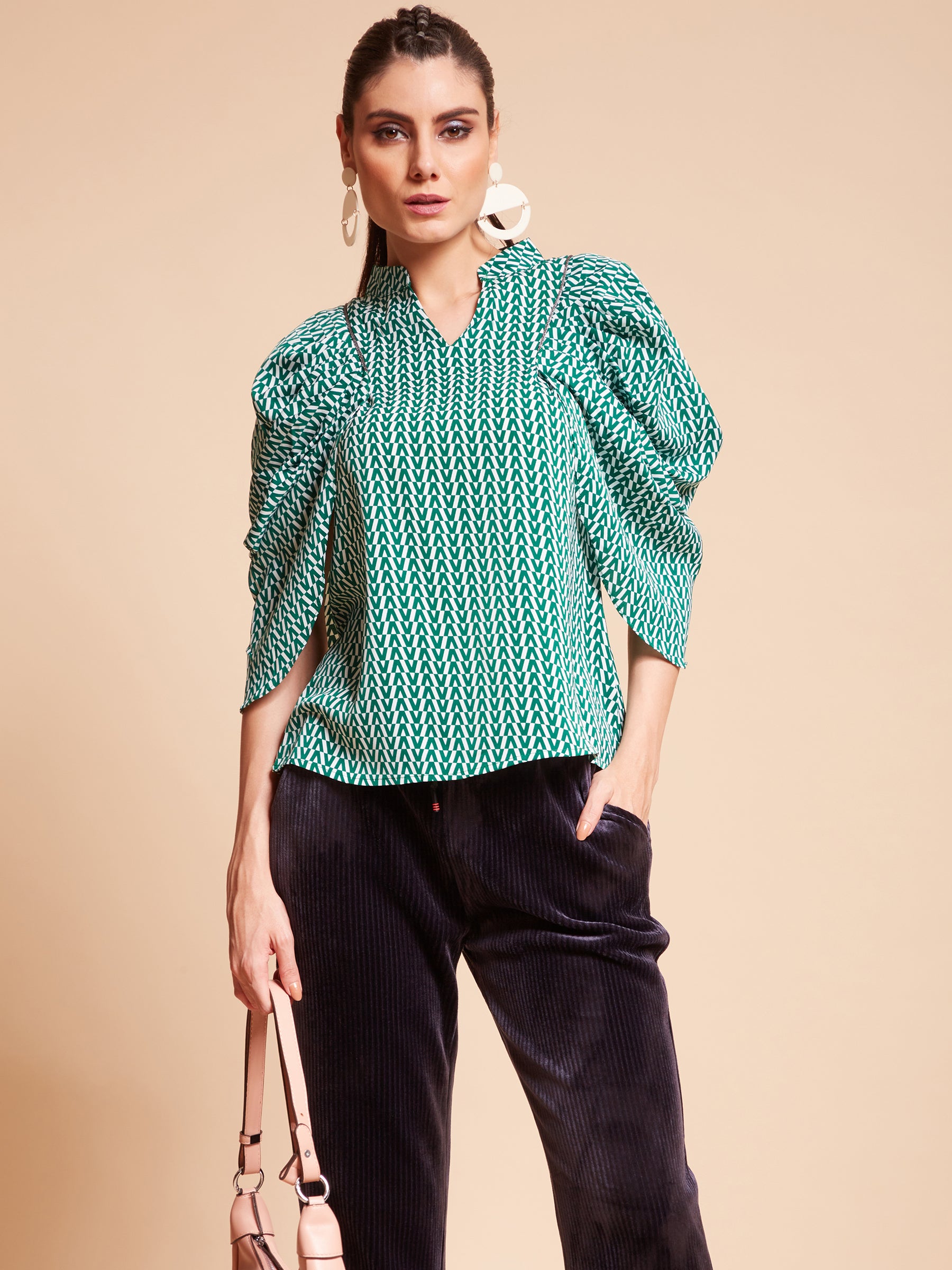 Black Cowl Sleeves Cotton Blend Blouson Top - Global Republic