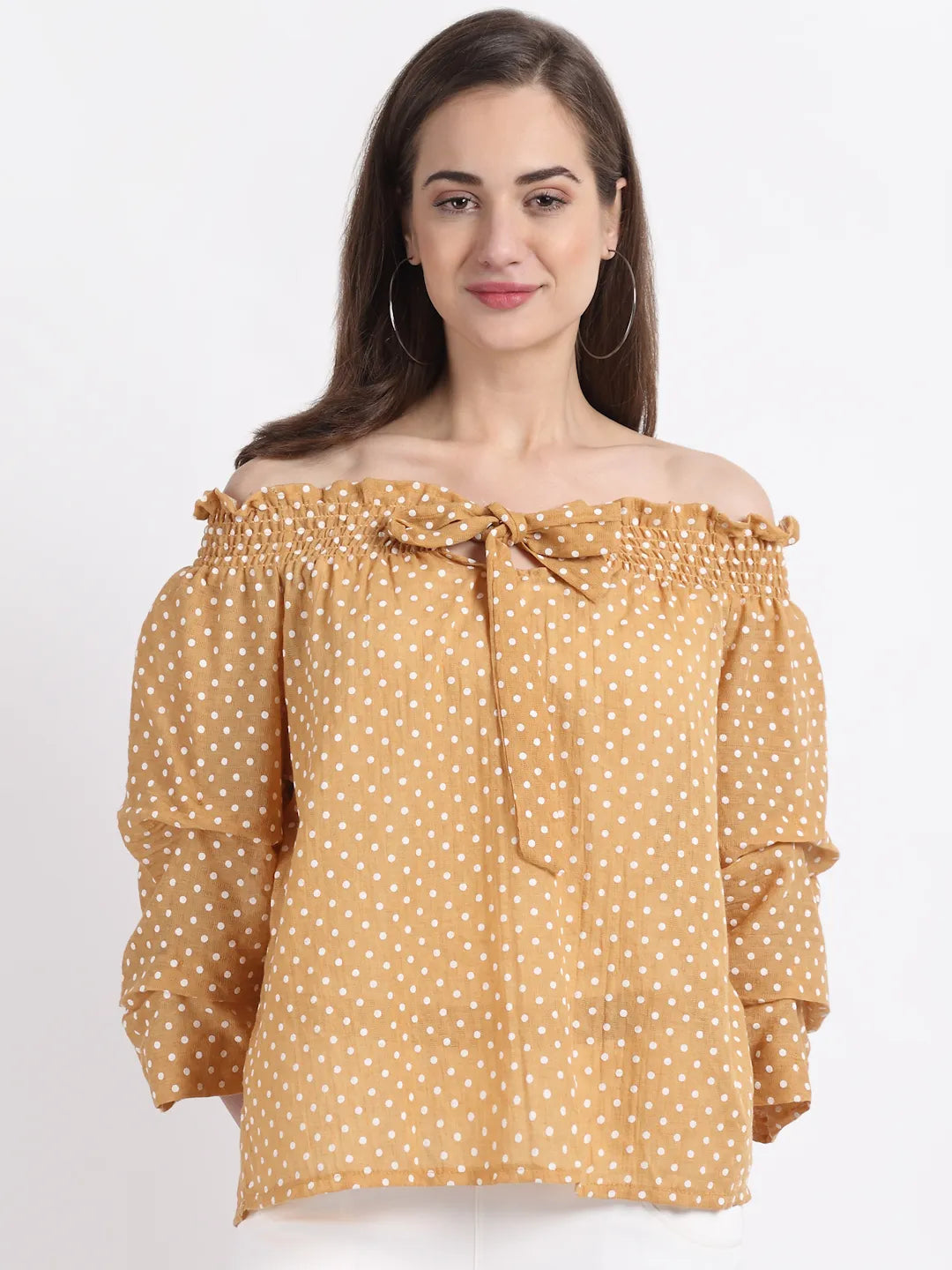 Off-Shoulder Printed Blouson Top - Global Republic