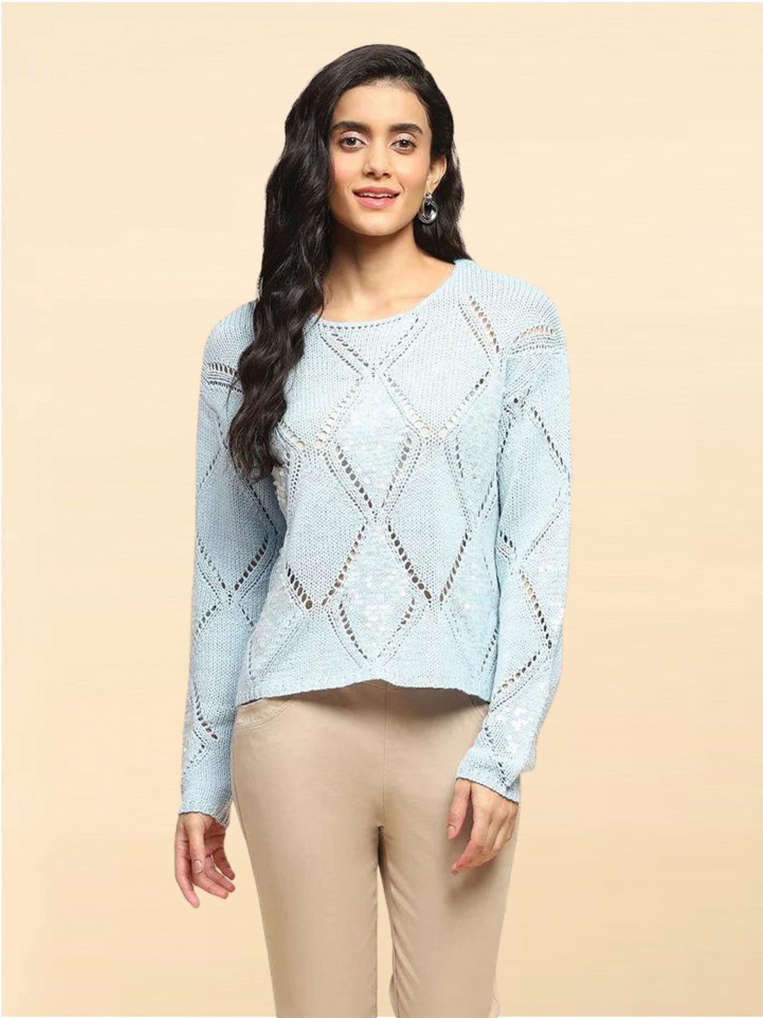 Blue Acrylic Relaxed Fit Winter Pullover - Global Republic